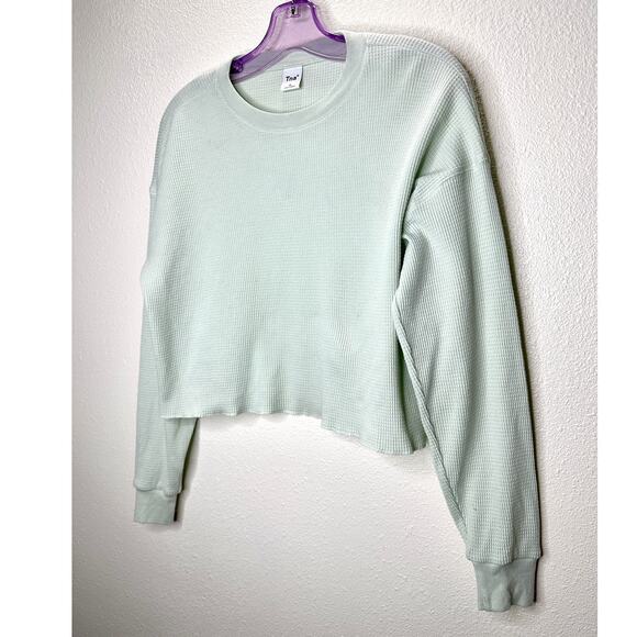 Aritzia TNA Light Mint Green Waffle Knit Long Sleeve Crop Sweater XS - Picture 3 of 11